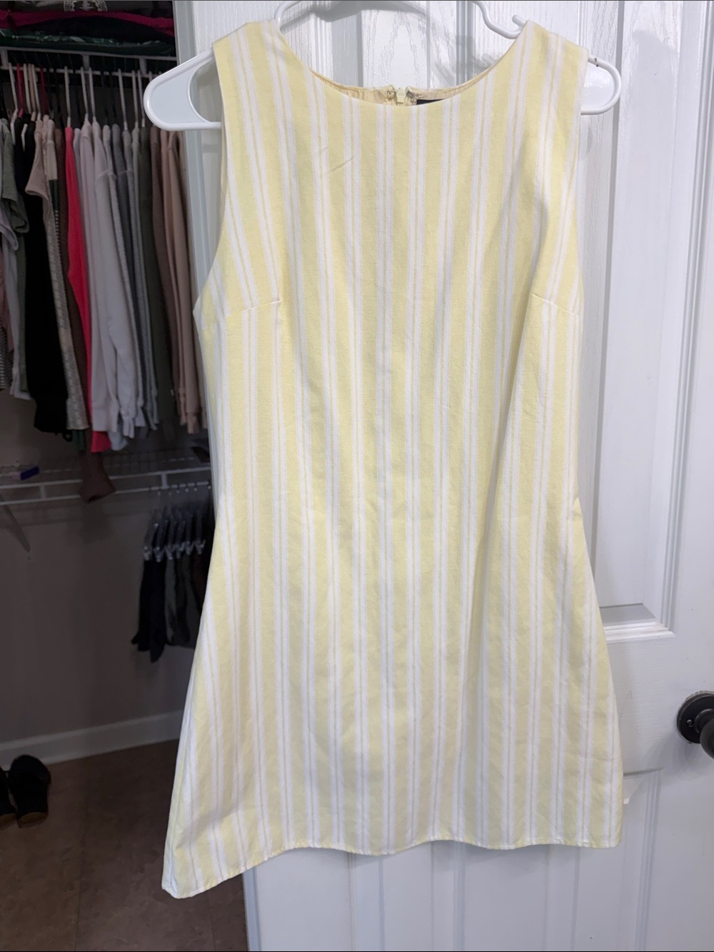 Lulu's Pale Yellow and White Striped Sleeveless Shift Dress